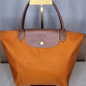 Longchamp Le Pliage Brown and Orange Women's Tote Bag Size Small